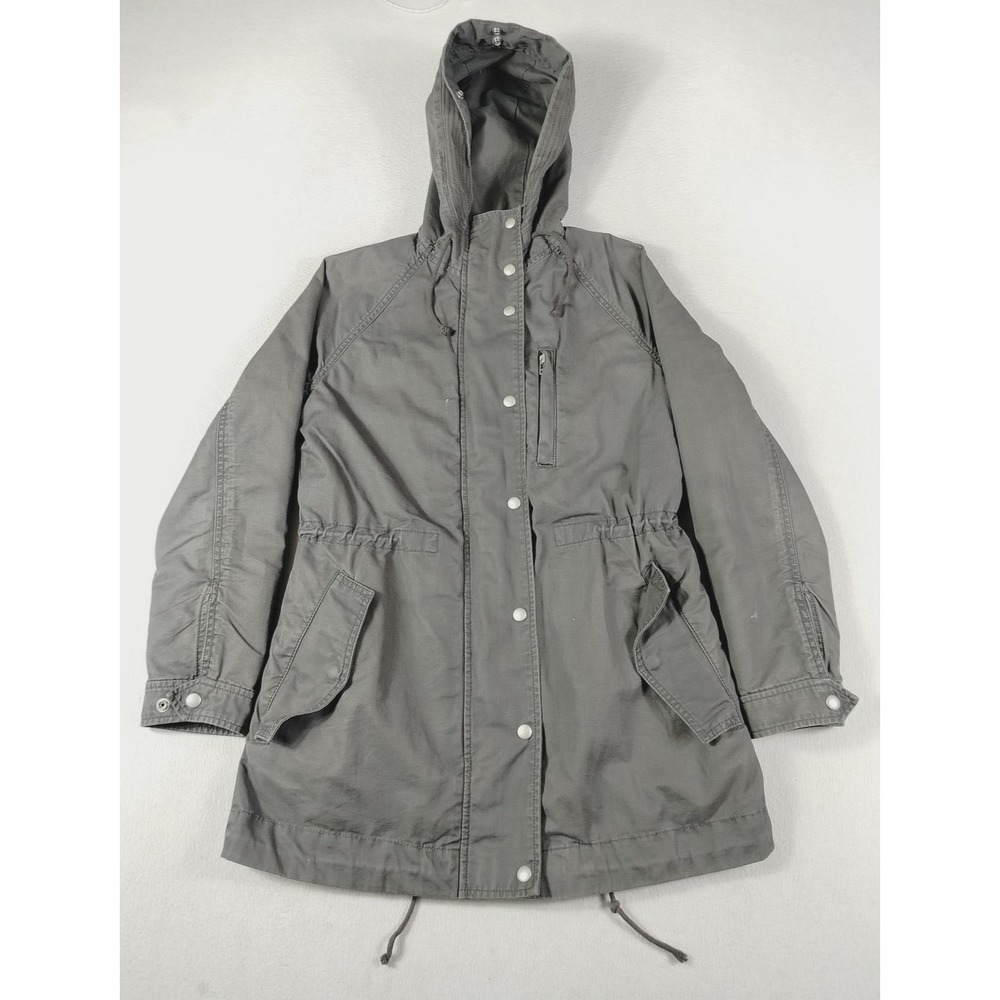 Gap Coat Womens Small Gray Hooded‎ Cotton Parka Sherpa Lined Drawstring Winter